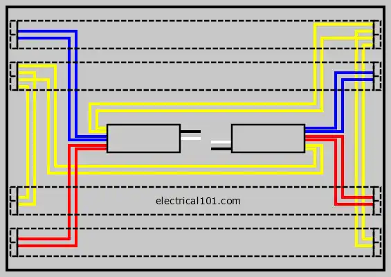 Two Rapid Start Ballasts Physical Diagram 4 Lamps
