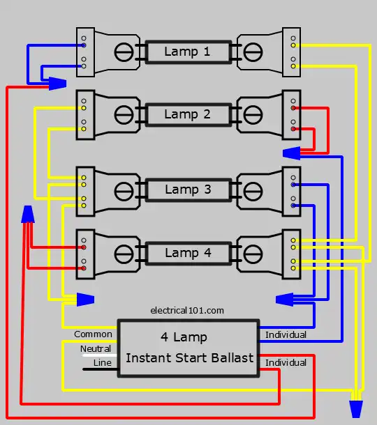 4 Lamp Series to 4 Lamp Parallel Ballast Lampholder Wiring Diagram