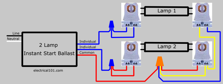 How to Replace 2 Lamp Series Ballast with Parallel 2 ... fluorescent ballast schematic 